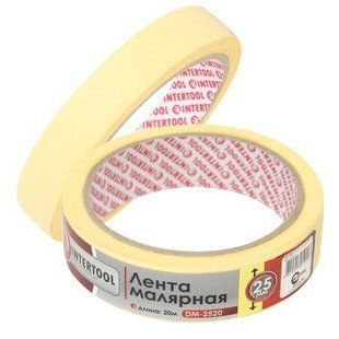 Стрічка малярна 25мм 20м жовта INTERTOOL DM-2520 192967 DM-2520 фото