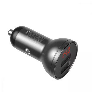 Автомобильное зарядное устройство Baseus Digital Display Dual USB 4.8A Car Charger 24W (silver) 208807 CCBX-0S фото