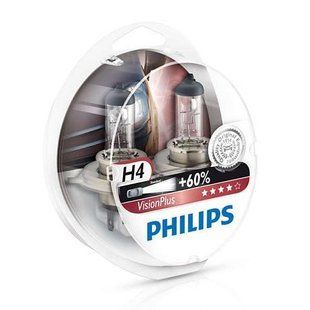 Лампа галогенная H4 12V 60/55W+60% Vision Plus Philips 2шт 139879 12342VPS2 фото