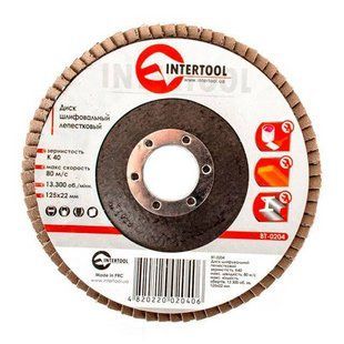 Диск шлифовальный лепестковый 125 x 22мм зерно K40 INTERTOOL BT-0204 154953 BT-0204 фото