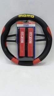 Набір чохол на кермо MOMO M 006 чорно-червоний + накладки ременя безпеки SPARCO Racing 168434+168550 фото