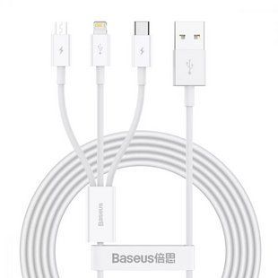 Кабель Baseus Superior Series Fast Charging 3-in-1 (Micro USB+Lightning+Type-C) 3.5A (1.5m) white 208825 CAMLTYS-02 фото