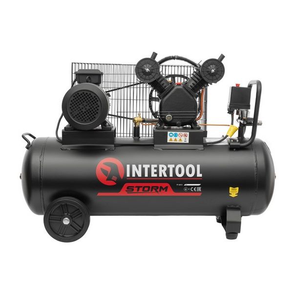 Компрессор 100л 3кВт 220В 10атм 500л/мин 2цилиндра STORM INTERTOOL PT-0014 194254 PT-0014 фото