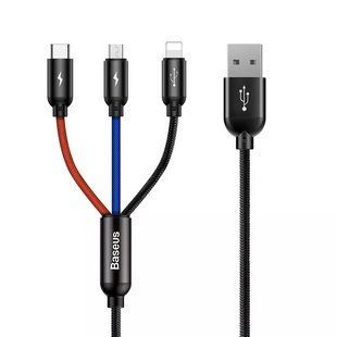 Кабель Baseus Three Primary Colors 3в1 0.3m black 208829 CAMLT-ASY01 фото